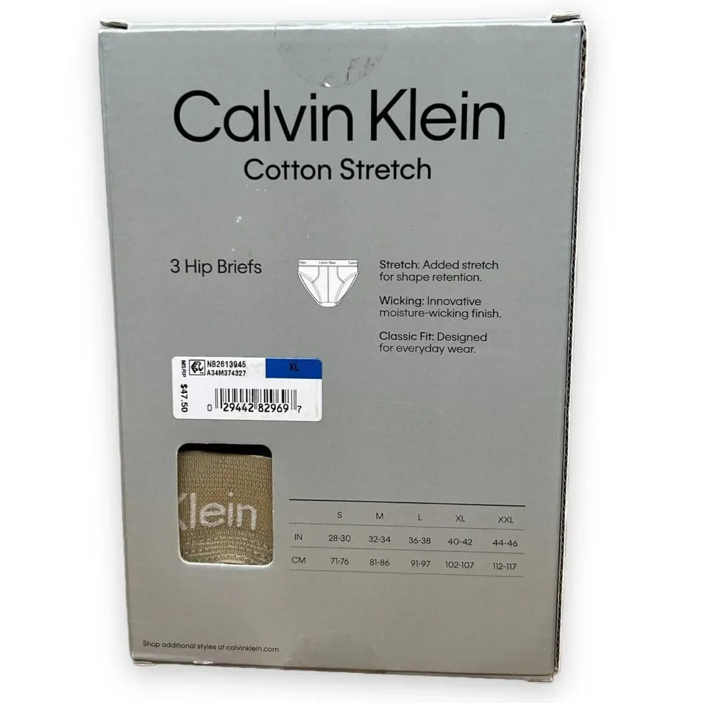 New Calvin Klein Wicking Techno Men's 3 Pack Modern Hip Briefs‎ Size XL